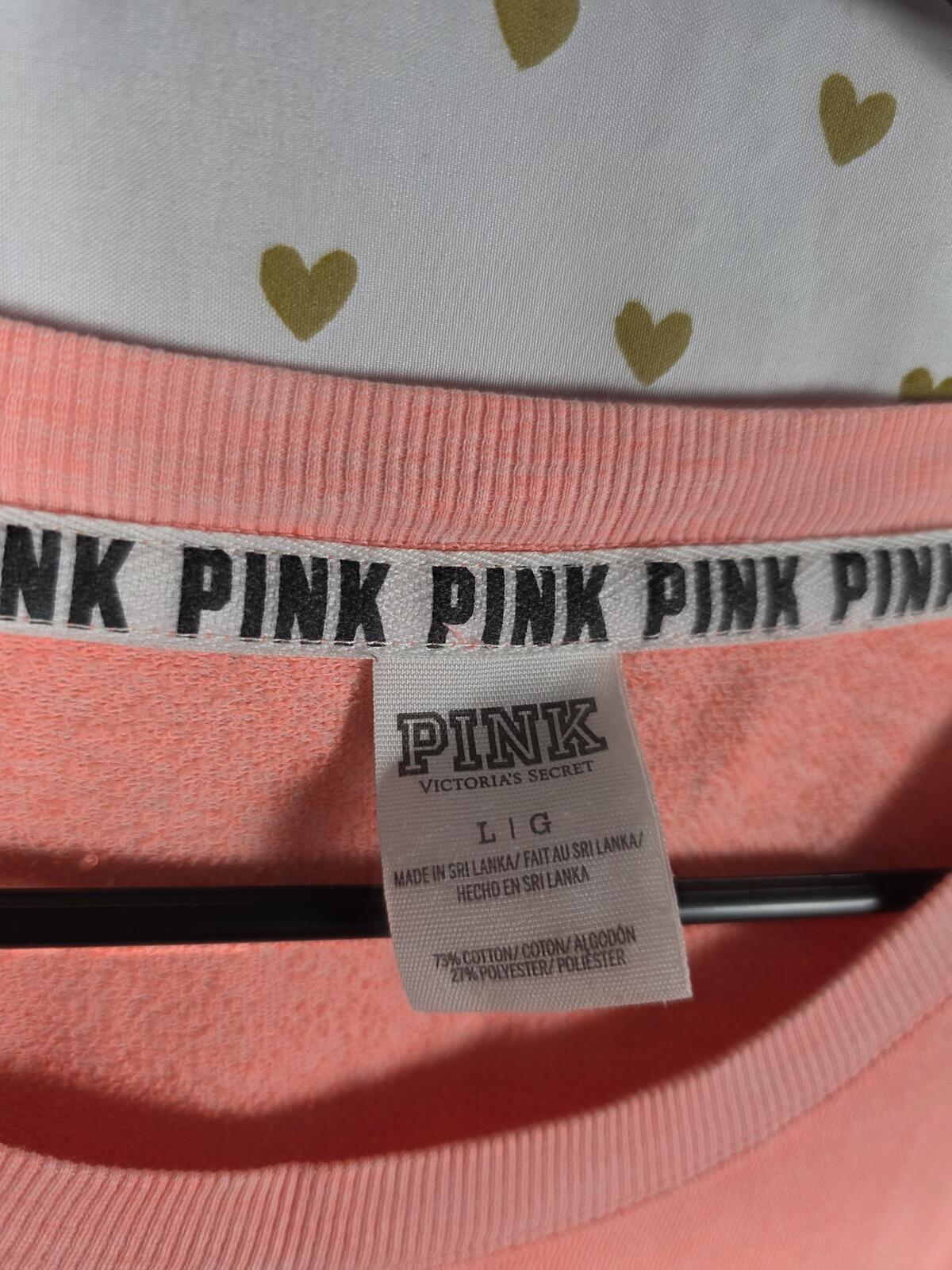 Victorias Secret Pink Orange Sweater Shirt Logo Back Long Sleeve LARGE