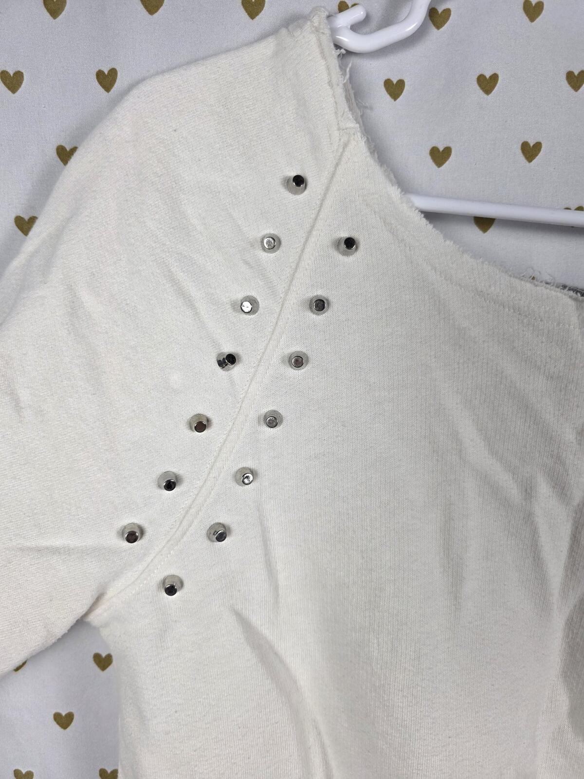 Victorias Secret Pink Studded Slouchy Logo Off shoulder white sweater shirt XS
