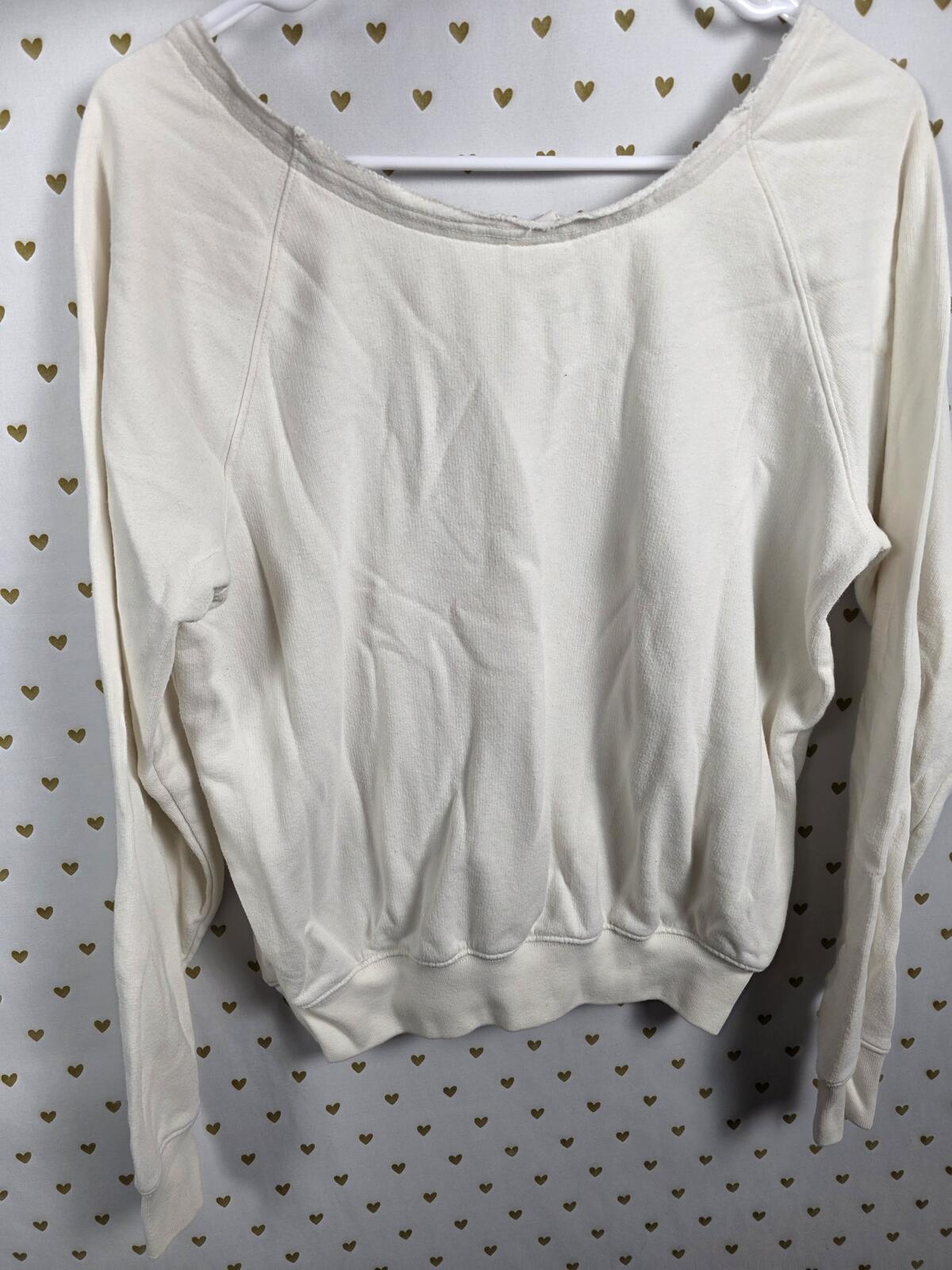 Victorias Secret Pink Studded Slouchy Logo Off shoulder white sweater shirt XS