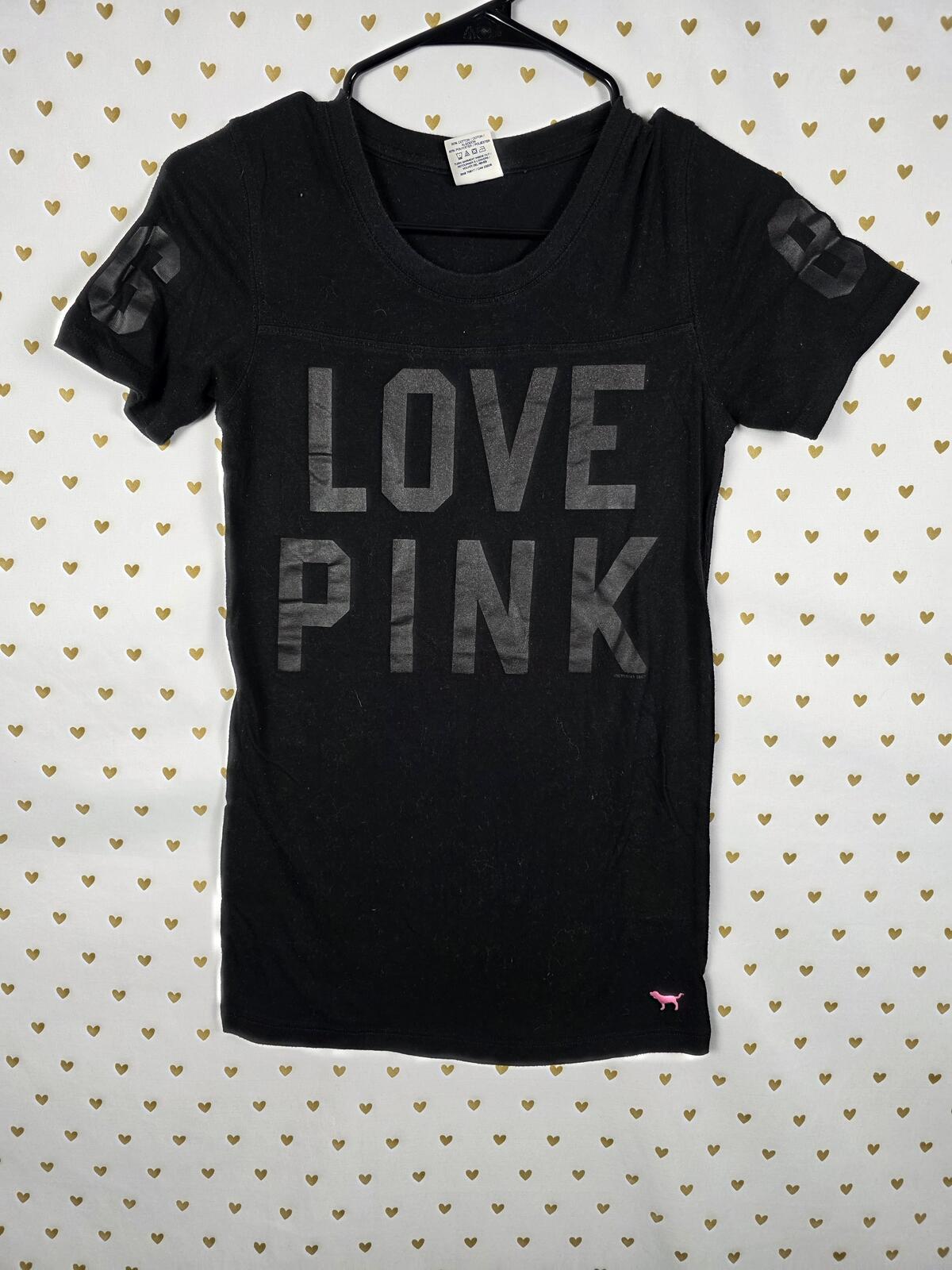 Victorias Secret PINK Vintage Y2k Black Logo Tee shirt XS