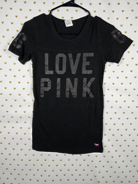 Victorias Secret PINK Vintage Y2k Black Logo Tee shirt XS