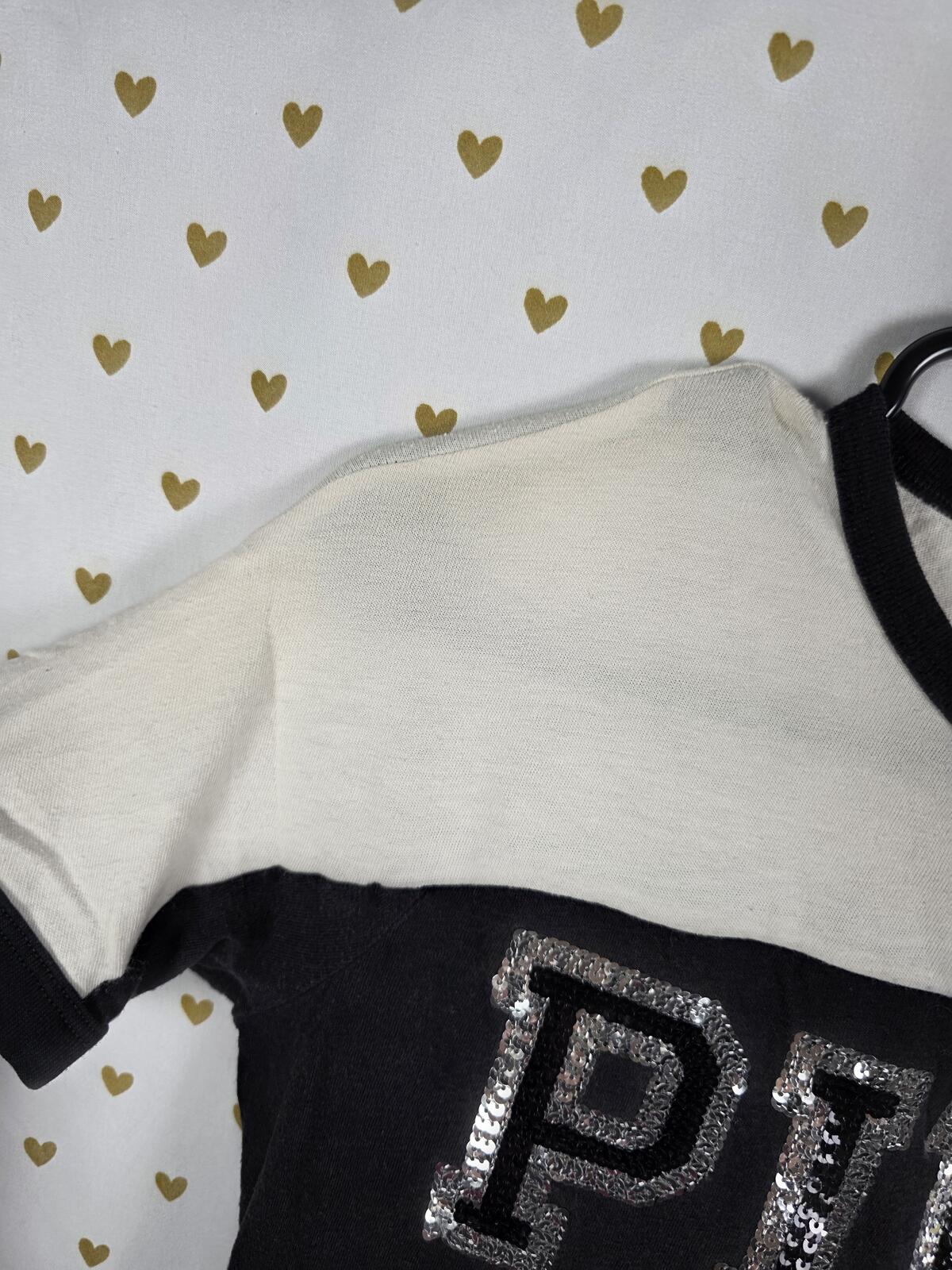 Victorias Secret PINK Colorblock Bling Short sleeve Sequined Logo Tee shirt XS
