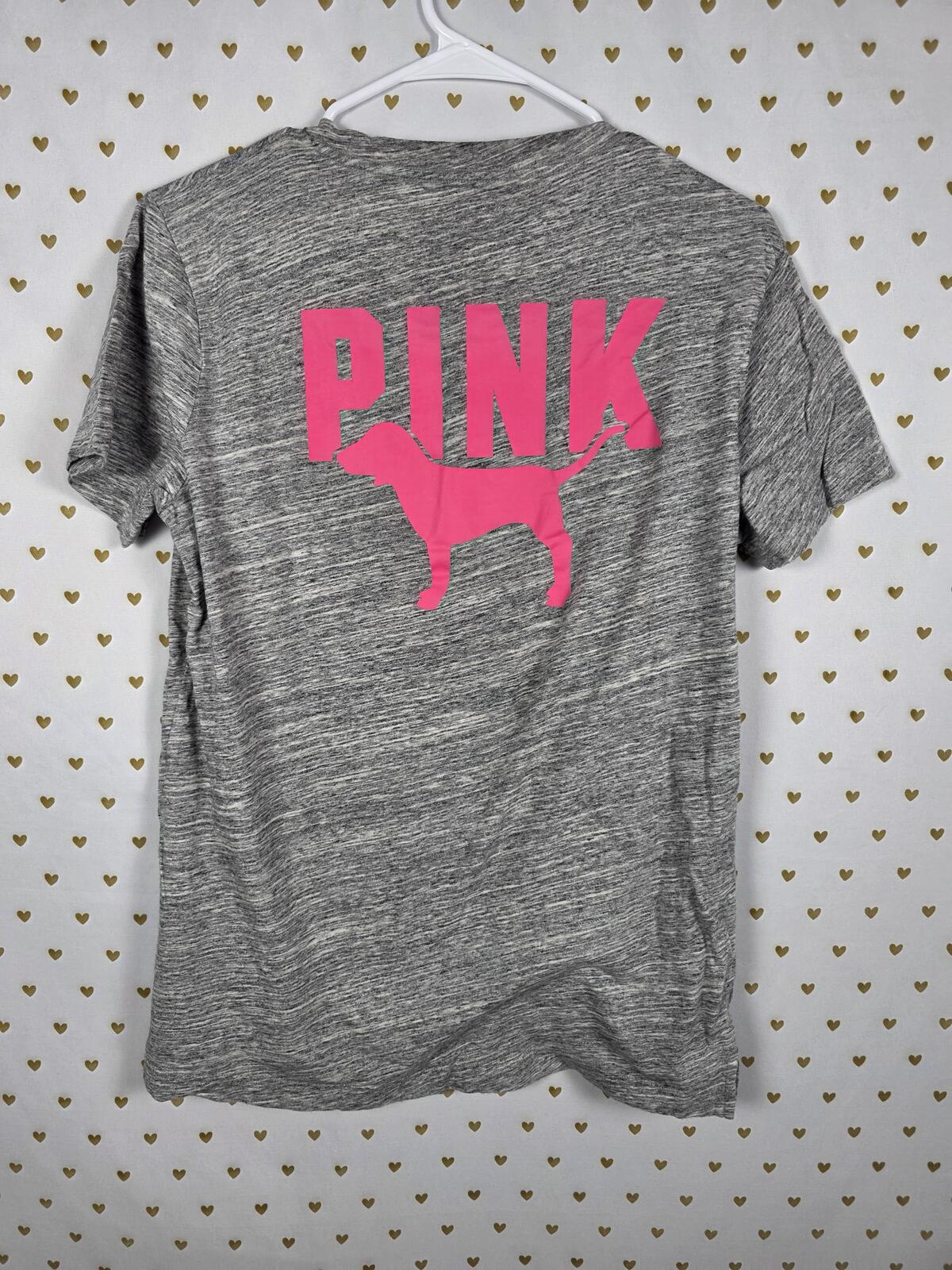 Victorias Secret PINK Grey Neon Logo Tee shirt Pocket  XS