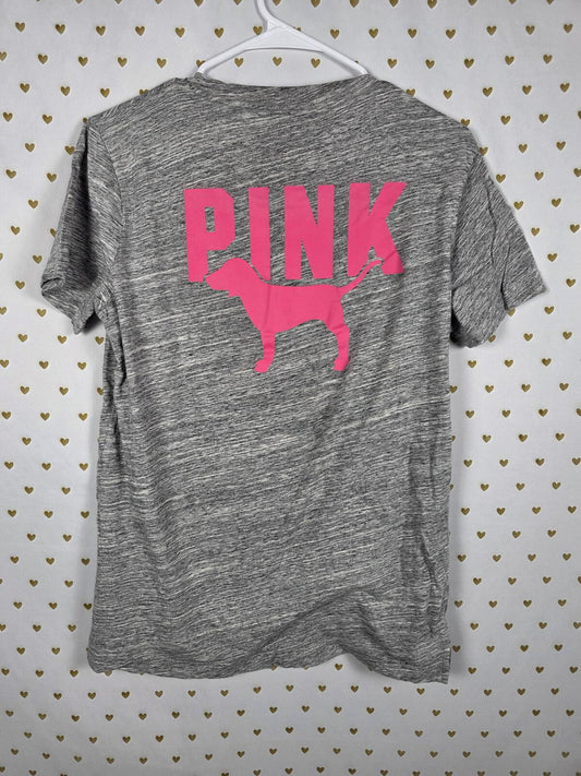 Victorias Secret PINK Grey Neon Logo Tee shirt Pocket  XS