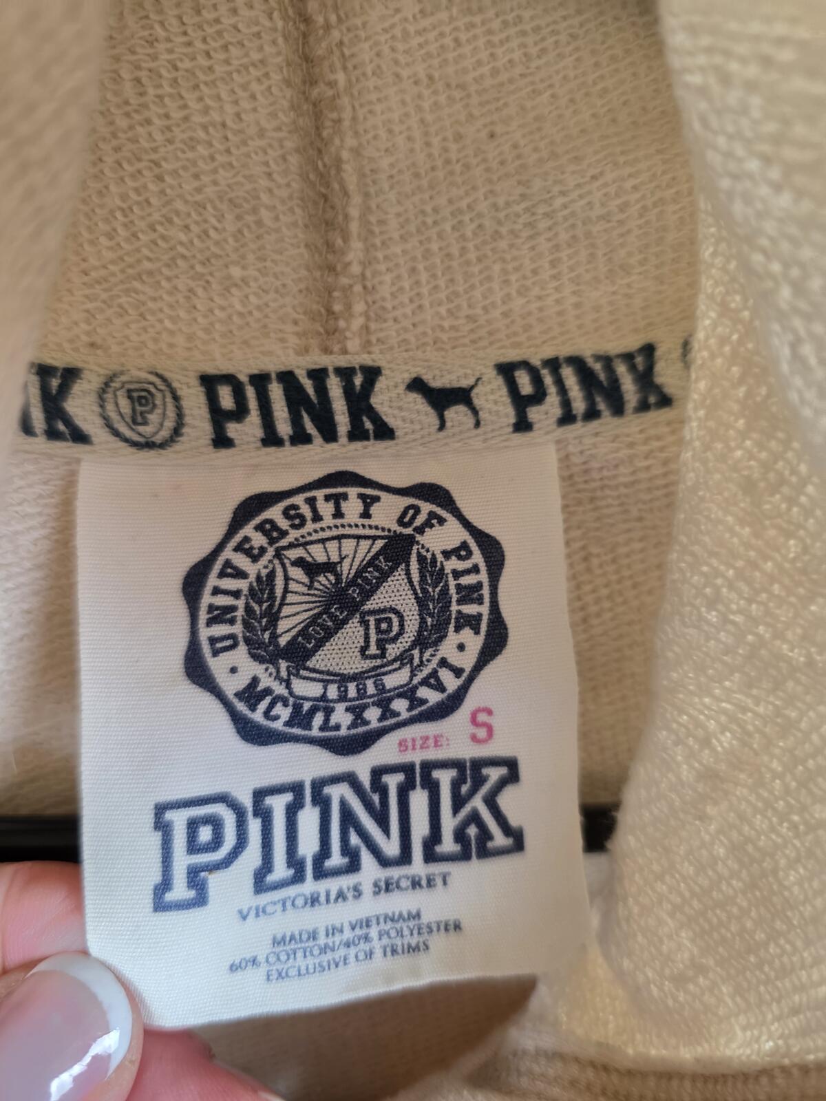Victorias Secret Pink UNIVERSITY Hooded Fill Zip Sweater Jacket LOVE Y2k SMALL