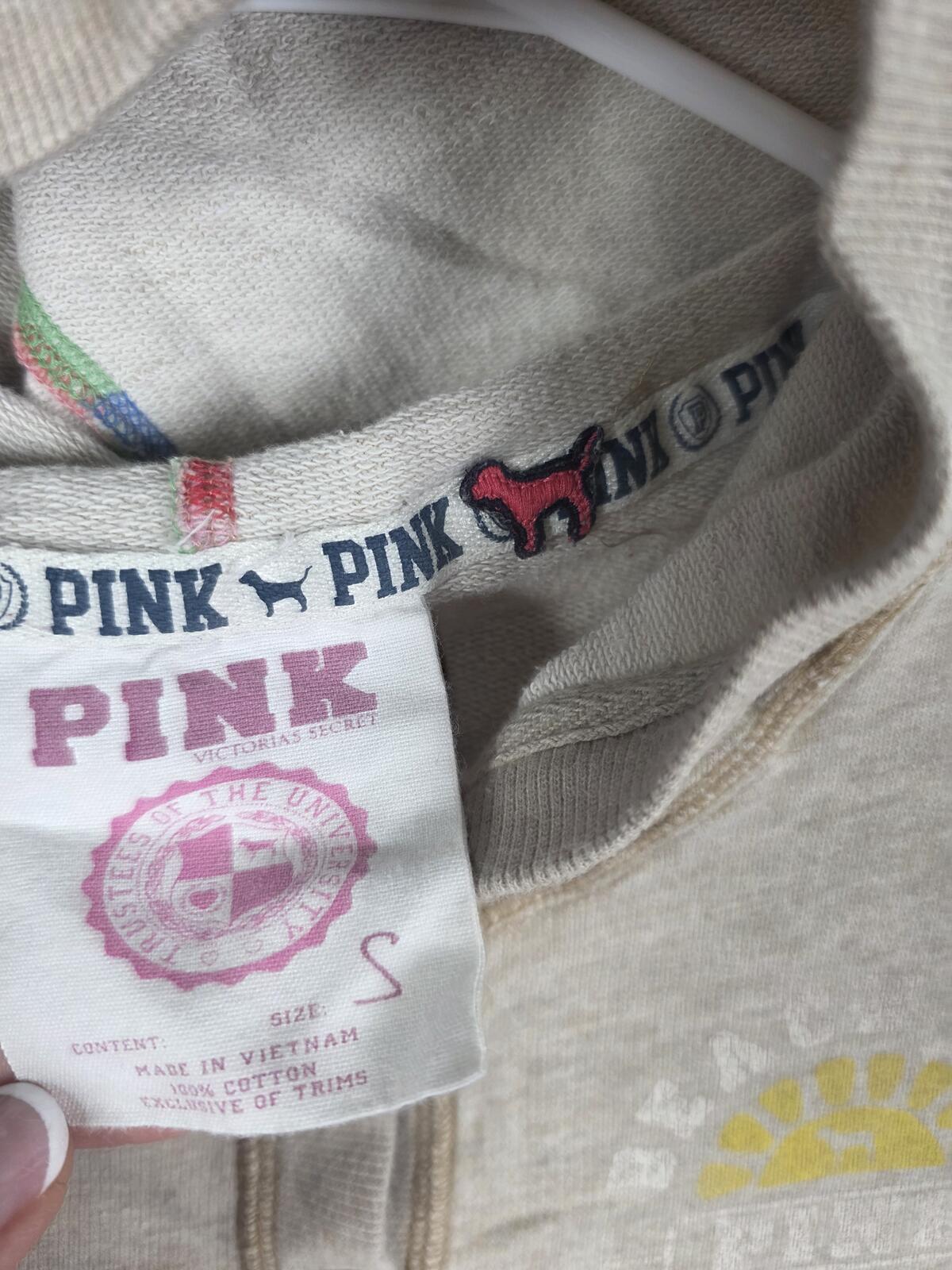 Victorias Secret Pink Vintage Hooded Sweater SUMMER Short Sleeve Top SMALL