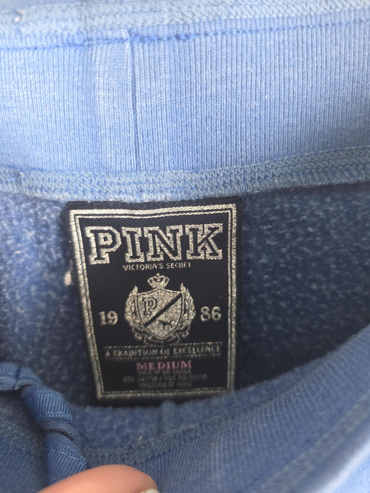 Victorias Secret PINK Blue Joggers Tapered Sweats Sweatpants MEDIUM Logo