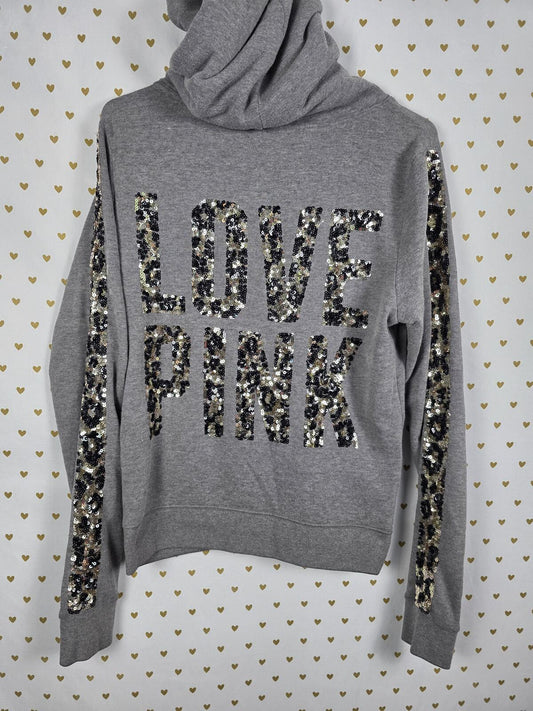Victorias Secret Pink BLING CHEETAH Leopard Full Zip Hoodie Jacket Medium