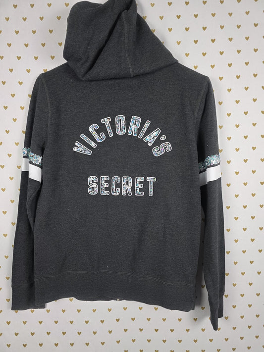Victorias Secret BLING SEQUINED WINGS Full zip Hoodie Jacket Grey SMALL