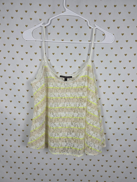 Victorias Secret Lace Vintage Striped Flowy Babydoll Tank Top Medium Neon