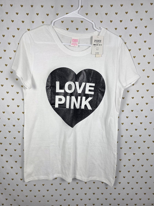 Victorias Secret PINK LOVE Campus Originals NEW NWT Glitter heart Tee shirt M