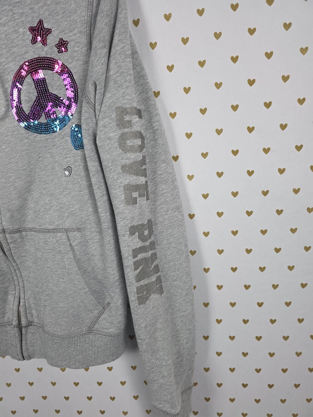 Victorias Secret Pink BLING PEACE sequined Full zip Hoodie Jacket Vintage y2k L