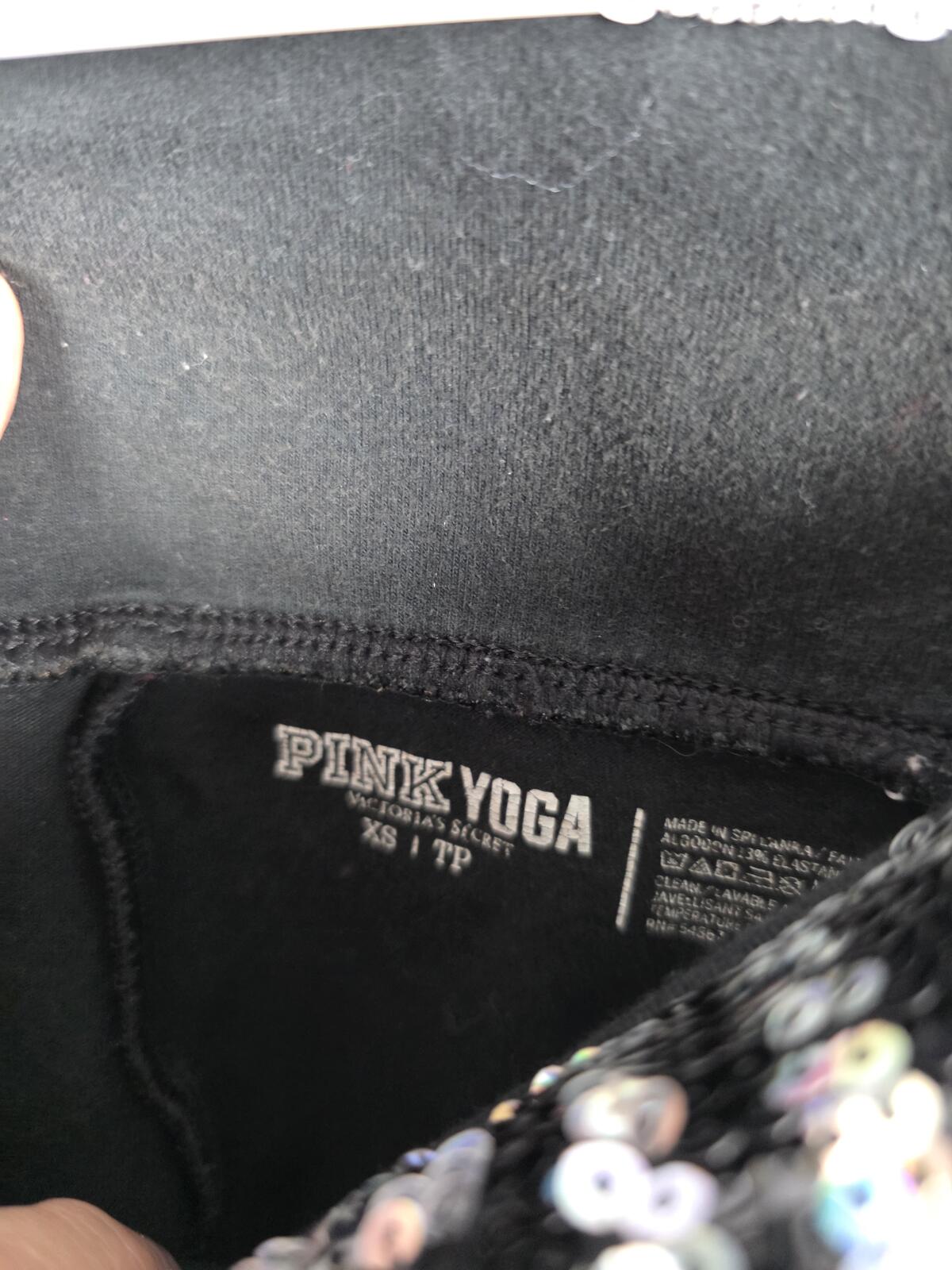 Victorias Secret PINK BLING FASHION SHOW Foldover Yoga Pants XS Sequined Logo