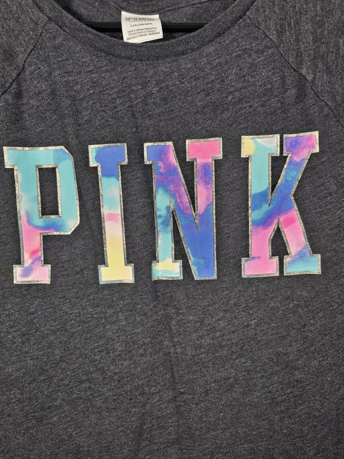 Victorias Secret PINK Watercolor Logo Tee Shirt LARGE