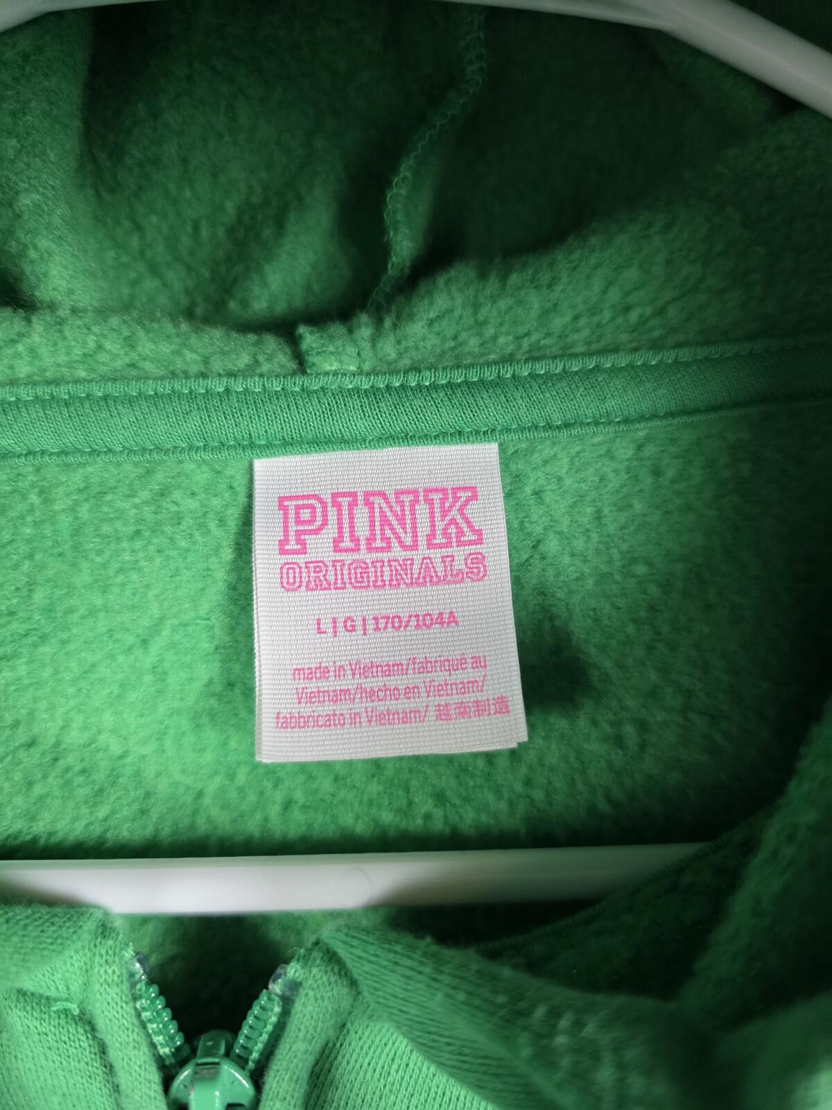 Victorias Secret Pink Green Campus Originals GREEN Pullover Hoodie Jacket LARGE