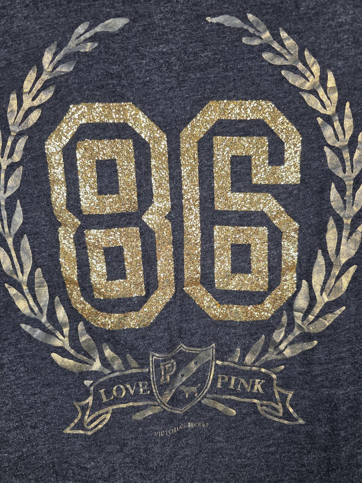 Victorias Secret PINK GLITTER BLING Gold Crest 86 Vintage Y2k Tee shirt MEDIUM