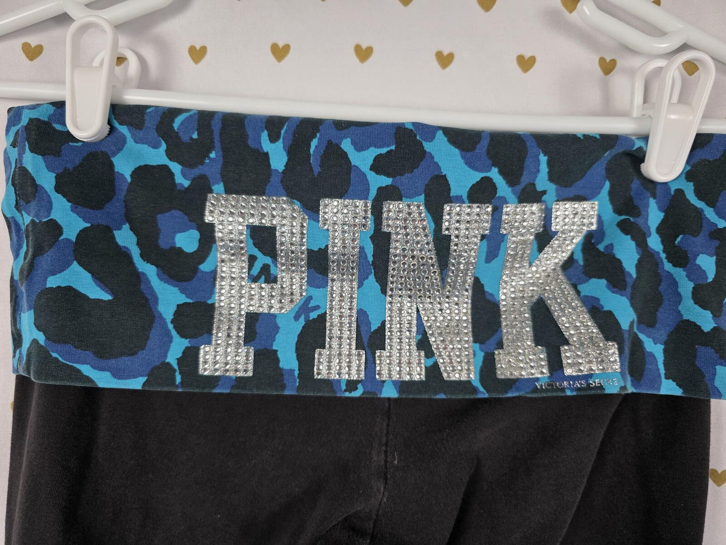 Victorias Secret PINK LEOPARD CHEETAH Bling FOLDOVER Yoga Pants SMALL Ankle