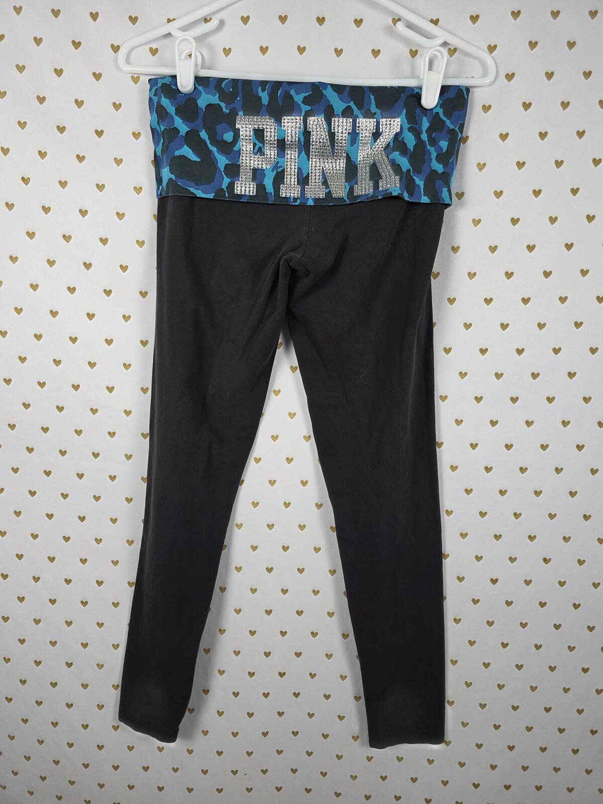 Victorias Secret PINK LEOPARD CHEETAH Bling FOLDOVER Yoga Pants SMALL Ankle