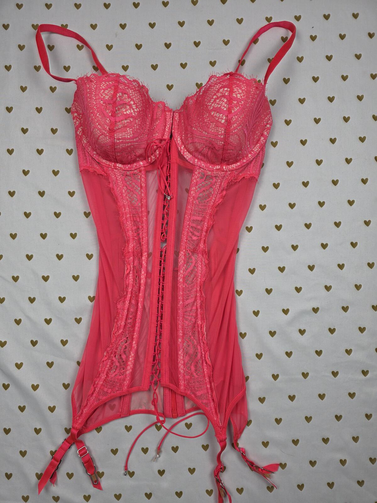 Victorias Secret Garter Lingerie Bustier Push Up Corset 34C NEON