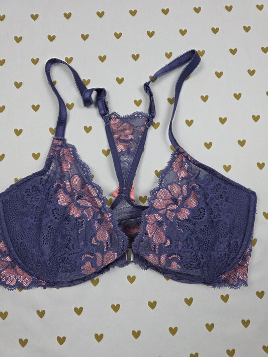 ADORE ME Lace Front Close Racerback Bra Push Up Lightly Lined 32D