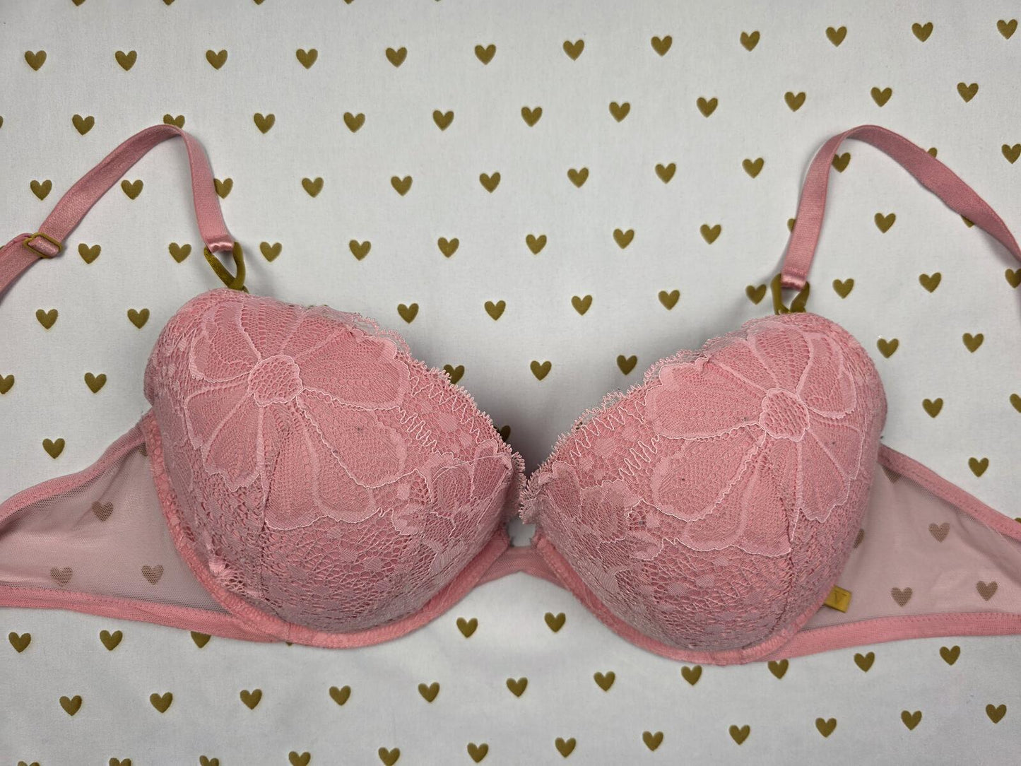 Victorias Secret Pink Sexy Lace Sheer Side Bra 36D Pushj Up