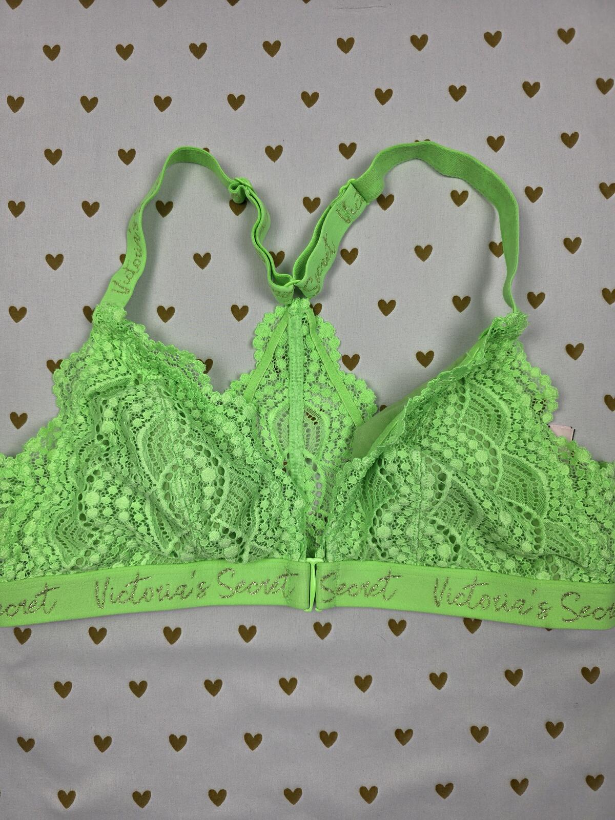 Victorias Secret Pink Neon Green Lace Large Bralette Bra Top Tank