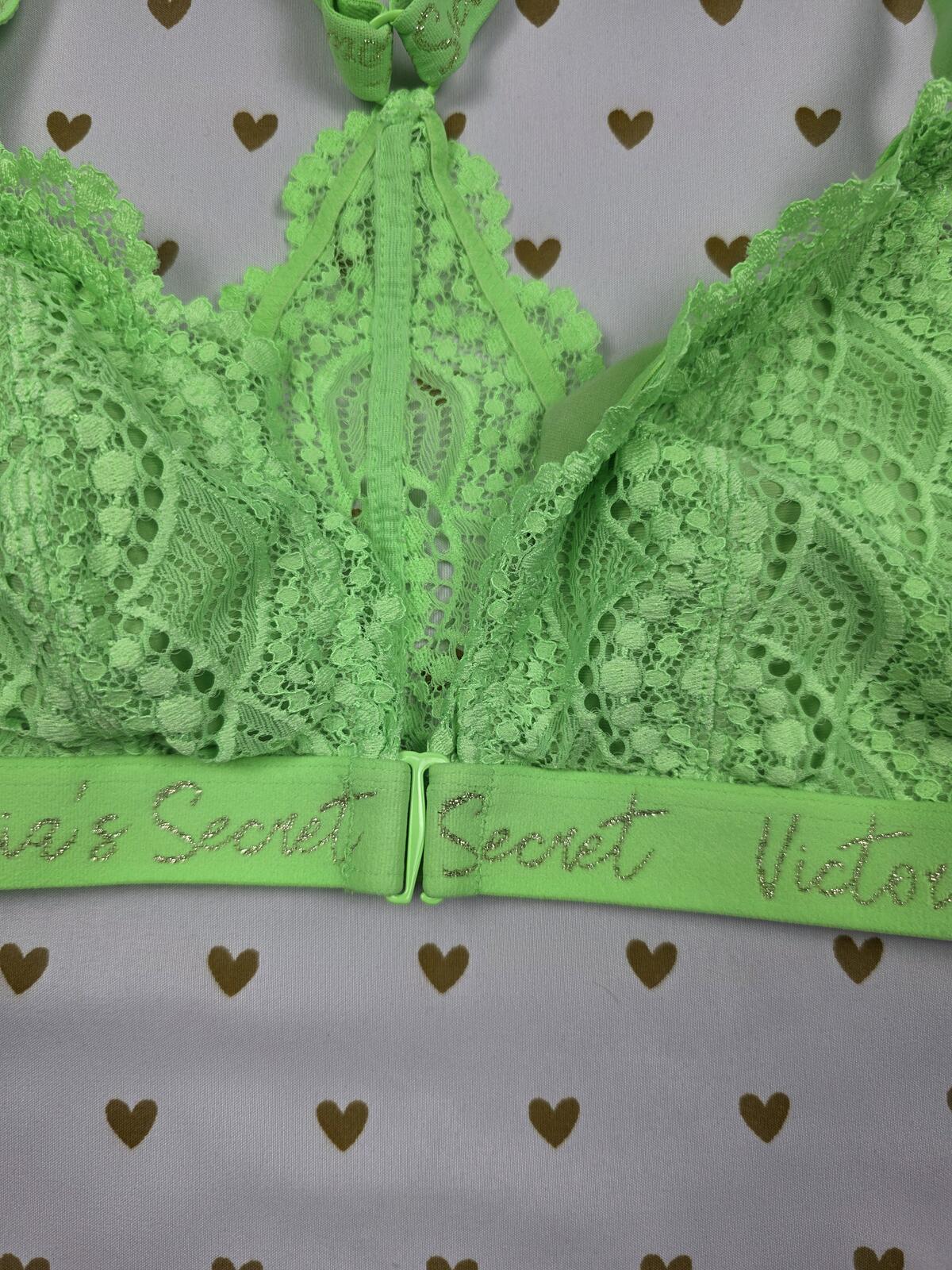Victorias Secret Pink Neon Green Lace Large Bralette Bra Top Tank