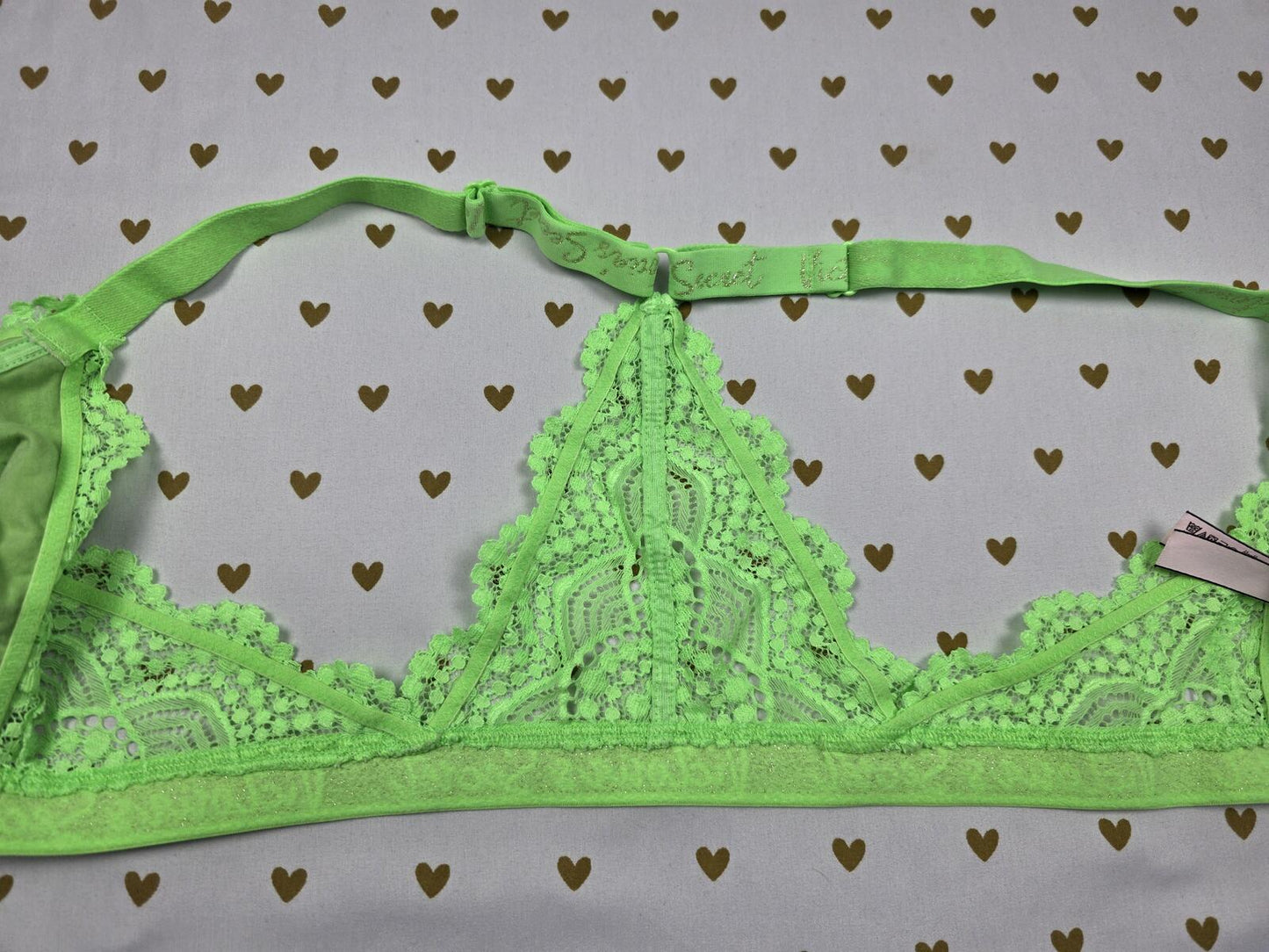 Victorias Secret Pink Neon Green Lace Large Bralette Bra Top Tank