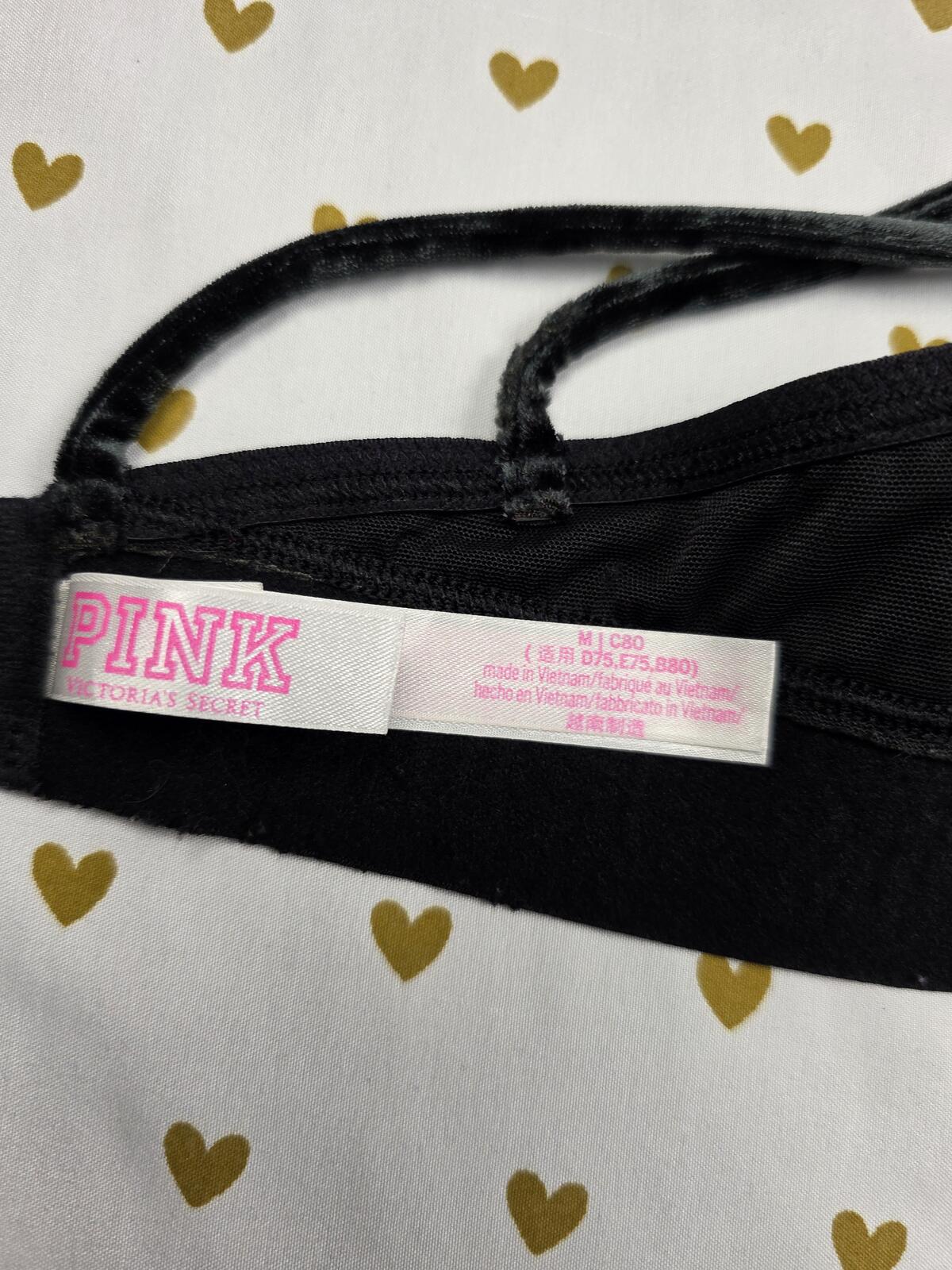 Victorias Secret Pink Black velvet Medium Strappy  Bralette Bra Top Tank