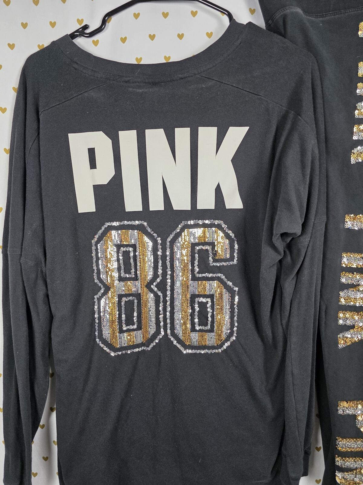 Victorias Secret PINK BLING Tee Shirt Sequined Leggings Yoga SET 2pc OUTFIT Med