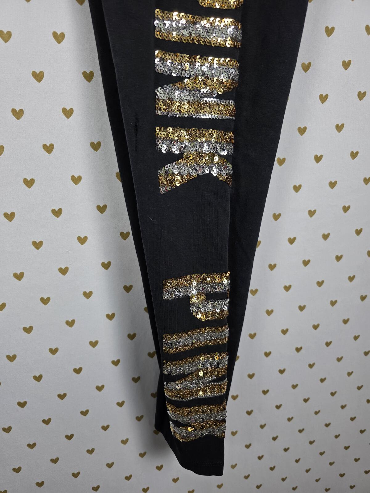Victorias Secret PINK BLING Tee Shirt Sequined Leggings Yoga SET 2pc OUTFIT Med