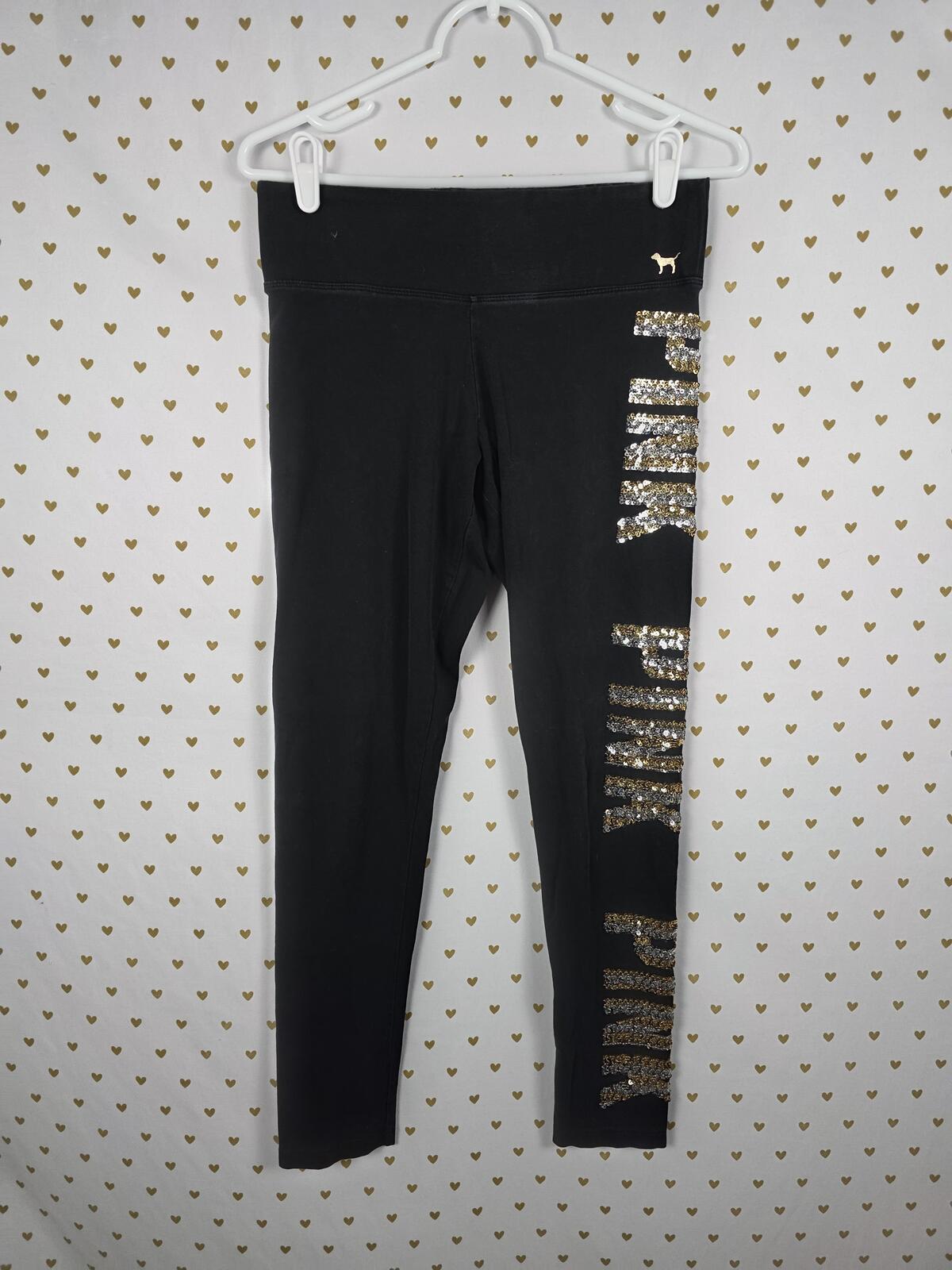 Victorias Secret PINK BLING Tee Shirt Sequined Leggings Yoga SET 2pc OUTFIT Med