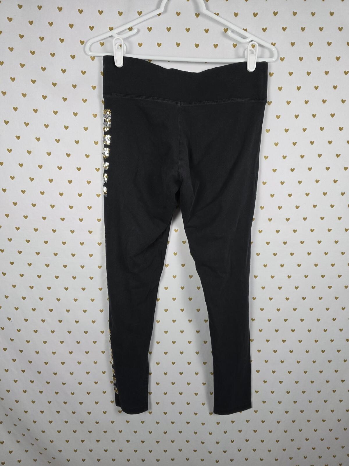 Victorias Secret PINK BLING Tee Shirt Sequined Leggings Yoga SET 2pc OUTFIT Med