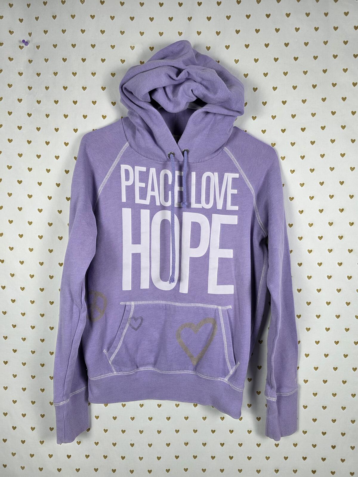 Victorias Secret Pink PEACE LOVE HOPE Purple Pullover Hoodie Sweater Medium