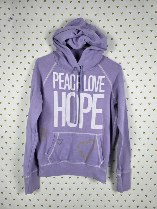 Victorias Secret Pink PEACE LOVE HOPE Purple Pullover Hoodie Sweater Medium