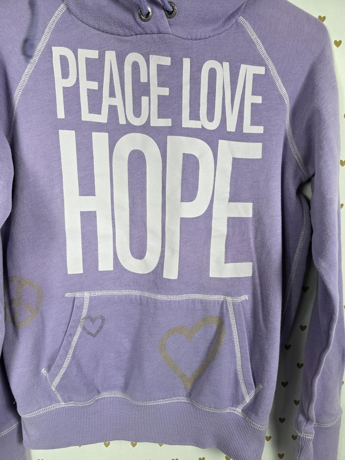 Victorias Secret Pink PEACE LOVE HOPE Purple Pullover Hoodie Sweater Medium