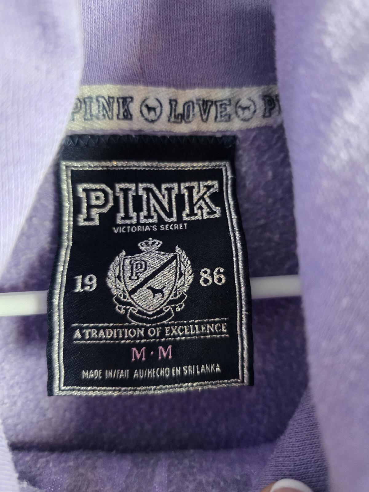 Victorias Secret Pink PEACE LOVE HOPE Purple Pullover Hoodie Sweater Medium