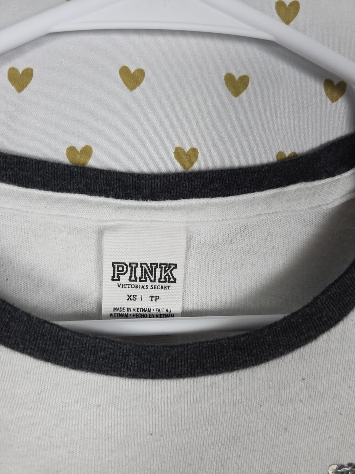 Victorias Secret PINK BLING Logo Colorblock Tee shirt XS Sequined