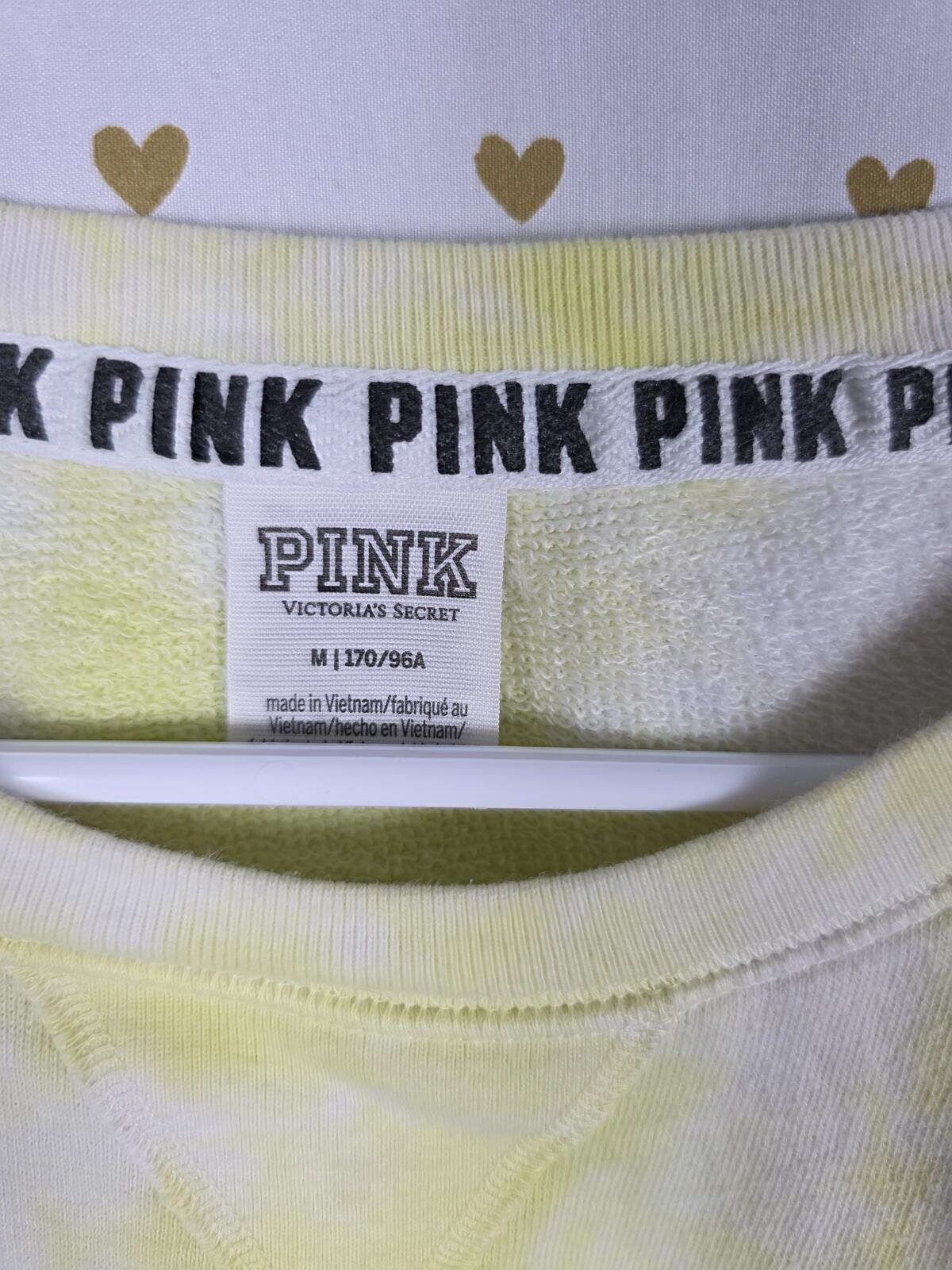Victorias Secret PINK  Medium Long Sleeve Yellow Tye Dye Cropped Sweater Shirt