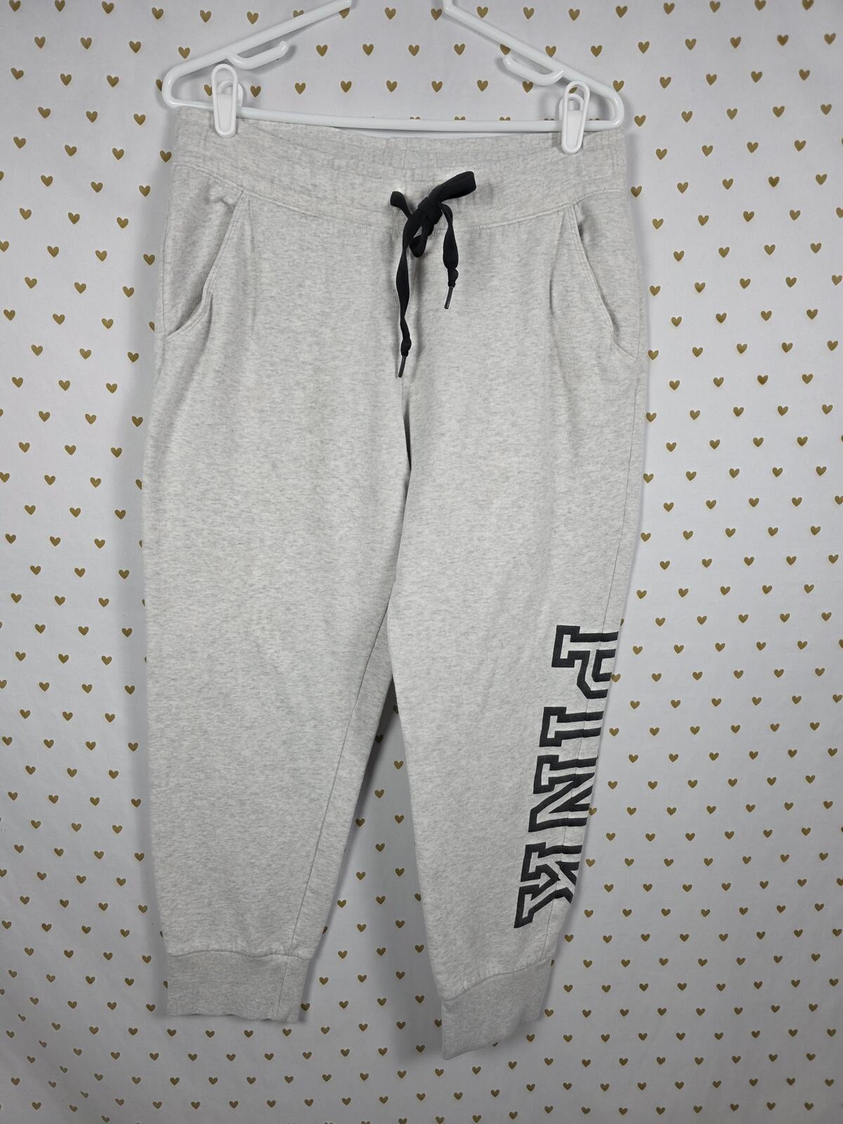 Victorias Secret PINK Grey Tapered Sweats Sweatpants Joggers LARGE Logo