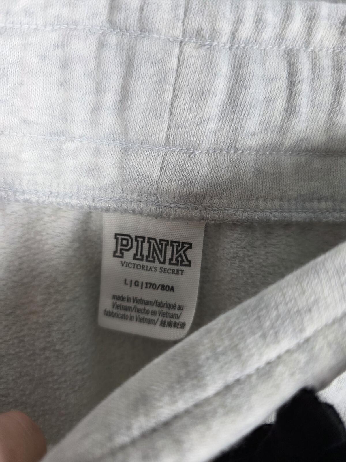 Victorias Secret PINK Grey Tapered Sweats Sweatpants Joggers LARGE Logo