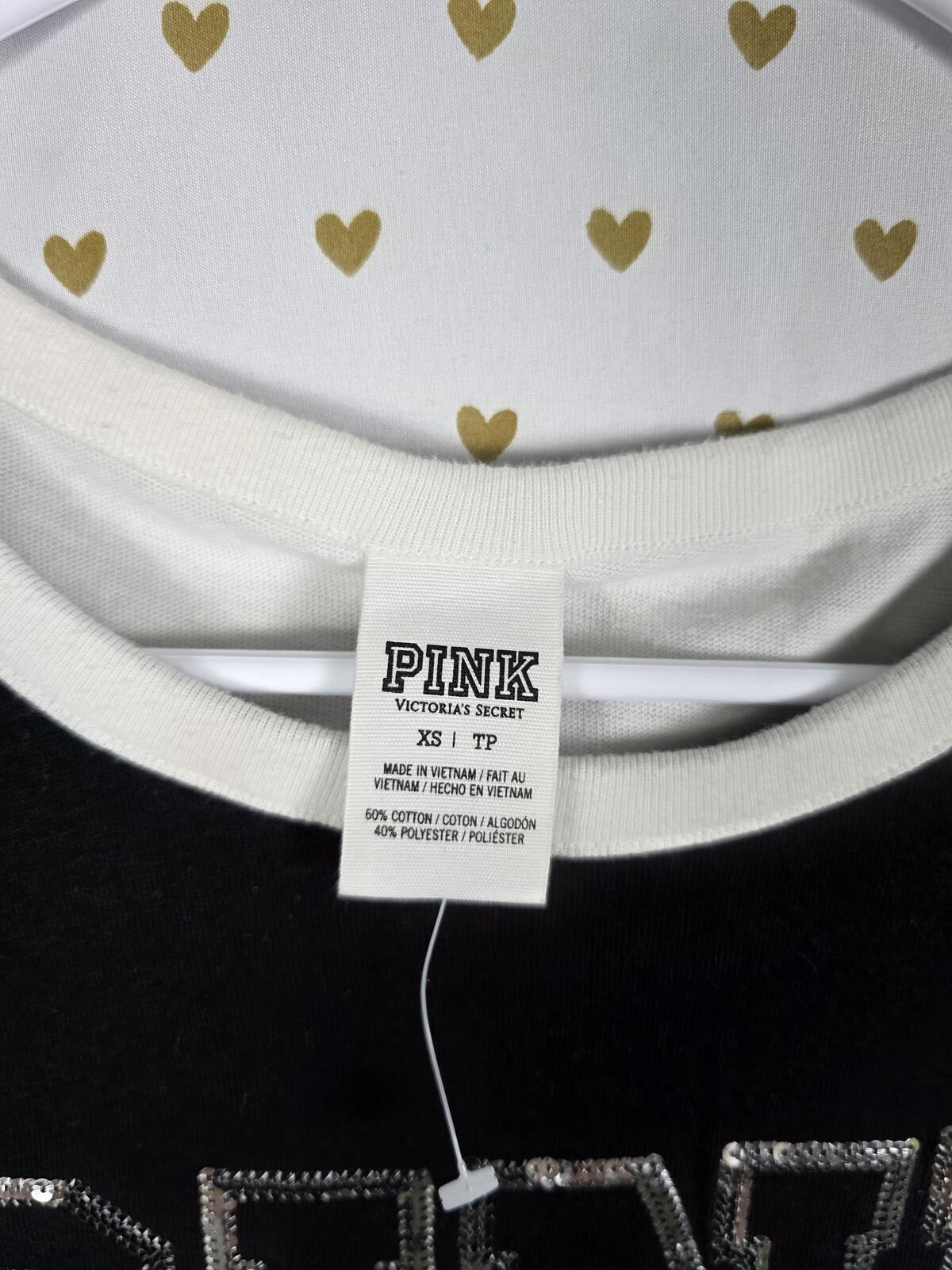 Victorias Secret PINK Long Sleeve BLING logo Tee shirt Stripe Sequined XS