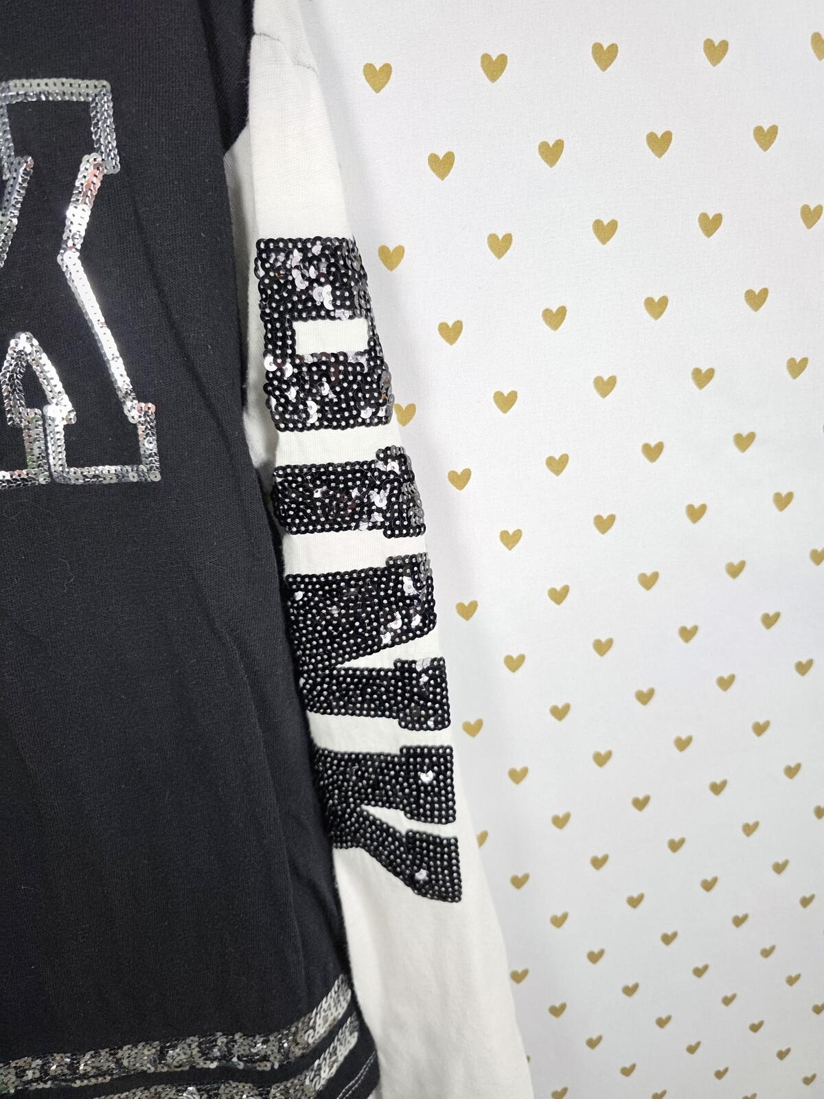 Victorias Secret PINK Long Sleeve BLING logo Tee shirt Stripe Sequined XS