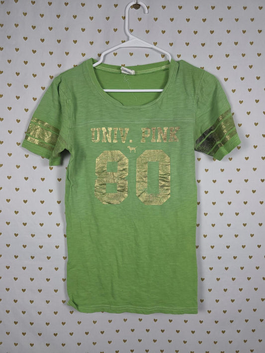 Victorias Secret PINK Vintage Green Gold UNIVERSITY Tee Shirt Y2k LARGE