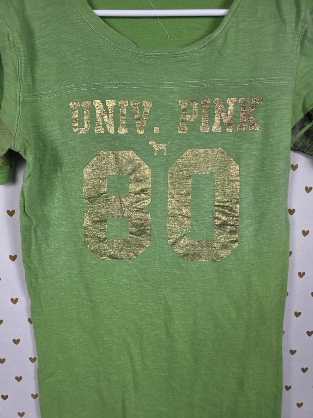 Victorias Secret PINK Vintage Green Gold UNIVERSITY Tee Shirt Y2k LARGE