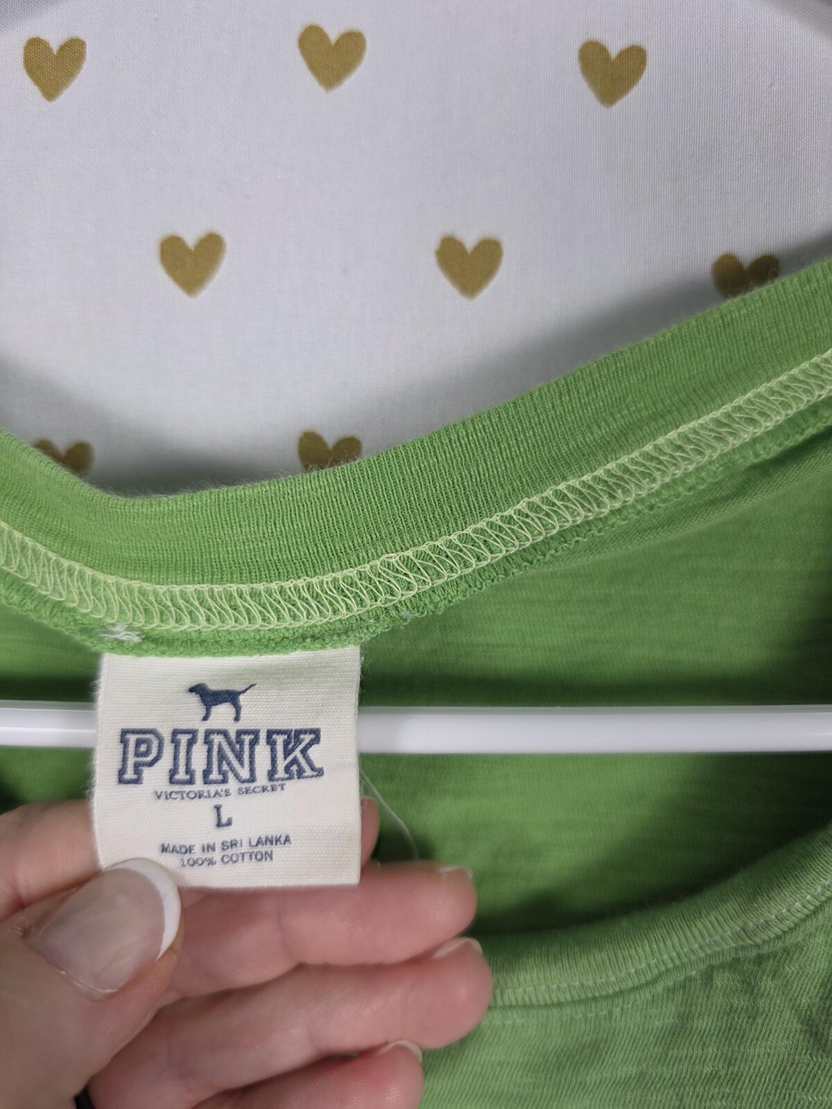 Victorias Secret PINK Vintage Green Gold UNIVERSITY Tee Shirt Y2k LARGE