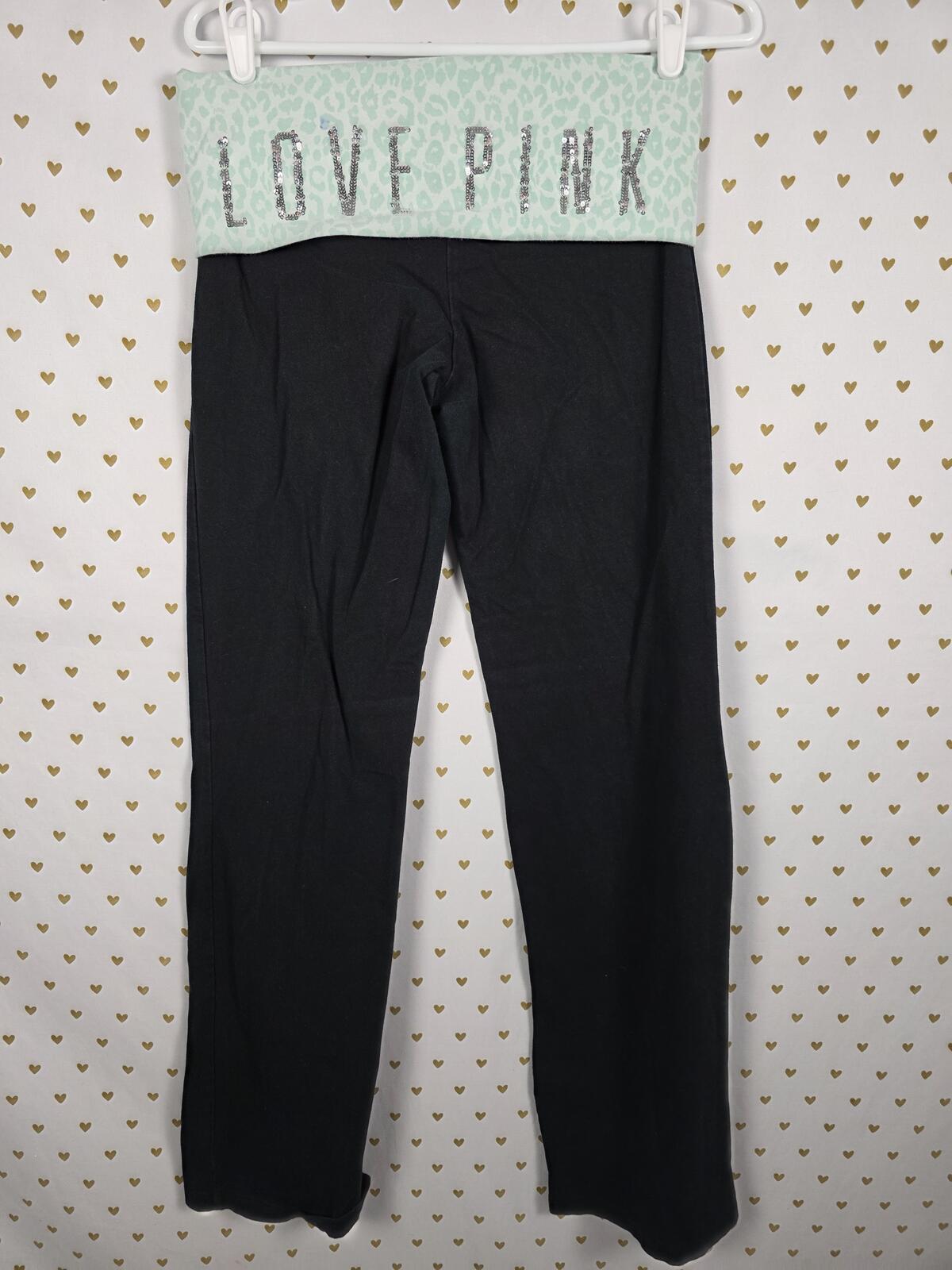 Victorias Secret PINK BLING LEOPARD CHEETAH Flare Foldover Yoga Pants MEDIUM