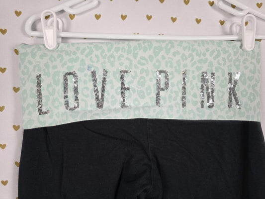 Victorias Secret PINK BLING LEOPARD CHEETAH Flare Foldover Yoga Pants MEDIUM