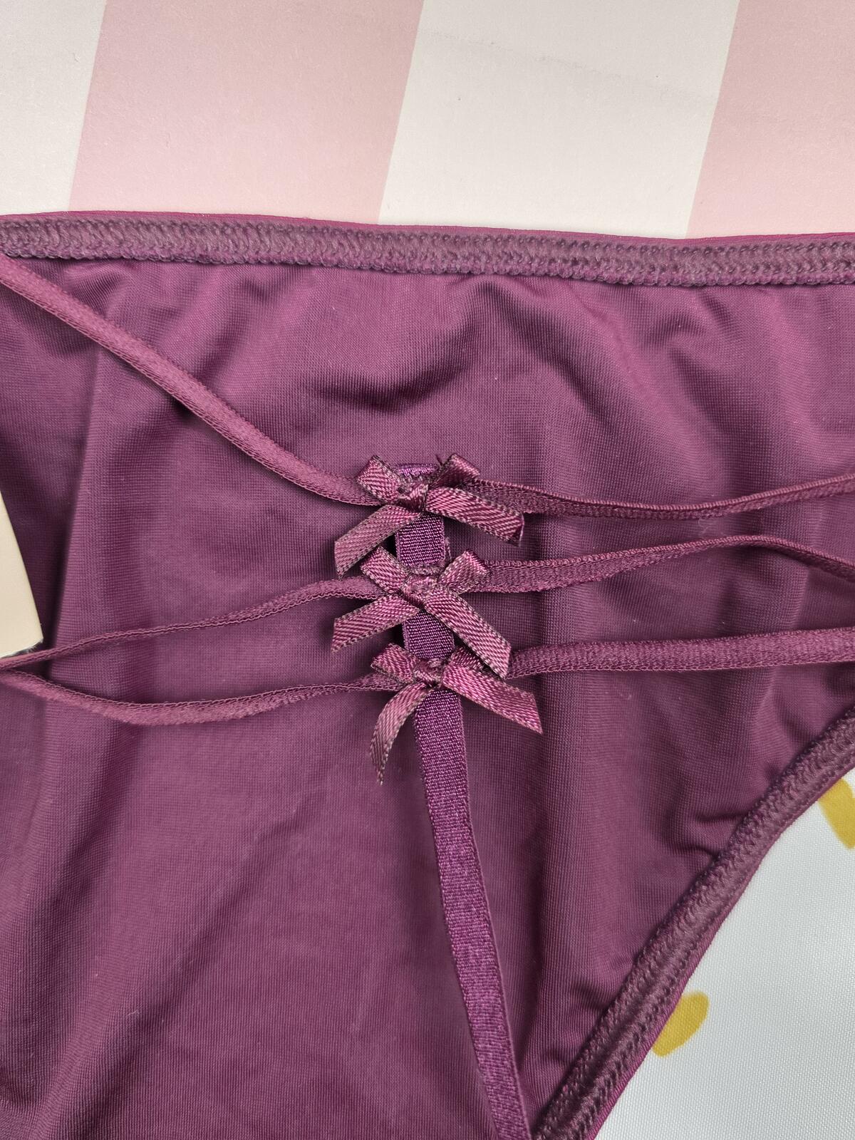 Victorias Secret Bow Strappy NEW NWT Medium V string Thong Maroon