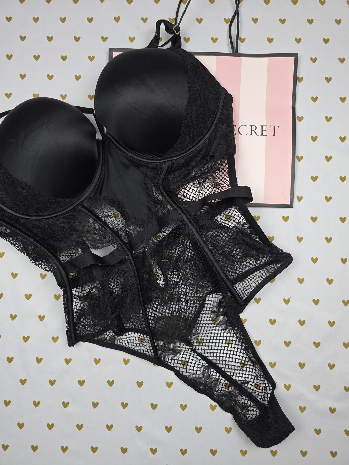 Victorias Secret nwt NEW Black Push Up Thong XL Corset Teddy BOMBSHELL Push UP